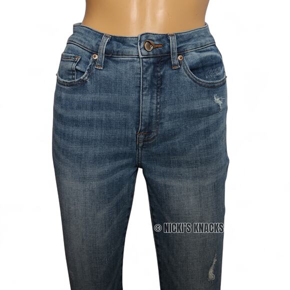 Cosmic Blue Love High Rise Distressed Ankle Skinny Jeans Frayed Hem Size 28P - Picture 4 of 12